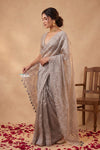 Ganga Ghat  ~ Banarasi Organza Saree with Handcrafted Beadwork In Cloud Grey