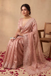 Ganga Ghat ~ Banarasi Organza Saree with Handcrafted Beadwork In Blush Rose