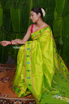 Aranya ~ Pure Silk Handloom Baro Panja Border Paithani with Revival Asawali Pallu in Lime Green