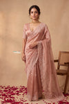 Ganga Ghat ~ Banarasi Organza Saree with Handcrafted Beadwork In Blush Rose