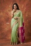 Virasat ~  Traditional Ilkal Saree in Beautiful Contrast Resham Pallu ~ Green Pink