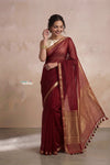 Ganga Ghat ~ Banarasi Handwoven Pure Silk Banarasi Organza Saree in Maroon