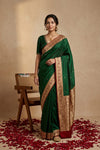Ganga Ghat ~ Banarasi Handwoven Pure Soft Katan Silk Saree In Royal Green