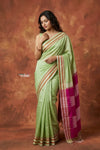 Virasat ~  Traditional Ilkal Saree in Beautiful Contrast Resham Pallu ~ Green Pink