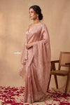 Ganga Ghat ~ Banarasi Organza Saree with Handcrafted Beadwork In Blush Rose