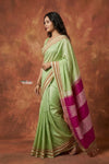 Virasat ~  Traditional Ilkal Saree in Beautiful Contrast Resham Pallu ~ Green Pink