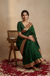 Ganga Ghat ~ Banarasi Handwoven Pure Soft Katan Silk Saree In Royal Green