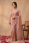 Ganga Ghat ~ Banarasi Organza Saree with Handcrafted Beadwork In Blush Rose