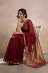 Ganga Ghat ~ Banarasi Handwoven Pure Silk Banarasi Organza Saree in Maroon