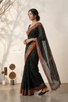 Mulmuli ~ Pure Handwoven Jamdani Mul Cotton Saree in Black With Tissue Border