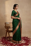Ganga Ghat ~ Banarasi Handwoven Pure Soft Katan Silk Saree In Royal Green