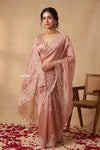 Ganga Ghat ~ Banarasi Organza Saree with Handcrafted Beadwork In Blush Rose