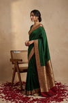 Ganga Ghat ~ Banarasi Handwoven Pure Soft Katan Silk Saree In Royal Green