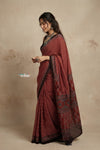 Mitti Ke Rang ~ Ajrakh Handblock Printed Cotton Saree in Red Stripe