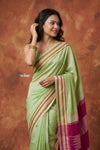 Virasat ~  Traditional Ilkal Saree in Beautiful Contrast Resham Pallu ~ Green Pink