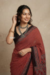 Mitti Ke Rang ~ Ajrakh Handblock Printed Cotton Saree in Red Stripe
