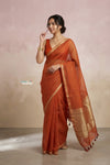 Ganga Ghat ~ Banarasi Handwoven Pure Silk Banarasi Organza Saree in Orange