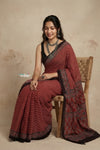 Mitti Ke Rang ~ Ajrakh Handblock Printed Cotton Saree in Red Stripe