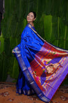 Aranya ~ Pure Silk Handloom Paithani with Peacock Pallu in Azure Blue