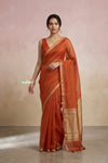Ganga Ghat ~ Banarasi Handwoven Pure Silk Banarasi Organza Saree in Orange
