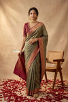 Ganga Ghat ~ Banarasi Handwoven Pure Soft Katan Silk Saree In Sage Green
