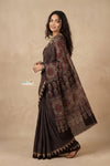 Mitti Ke Rang ~ Ajrakh Handblock Printed Cotton Saree in Black Stripe