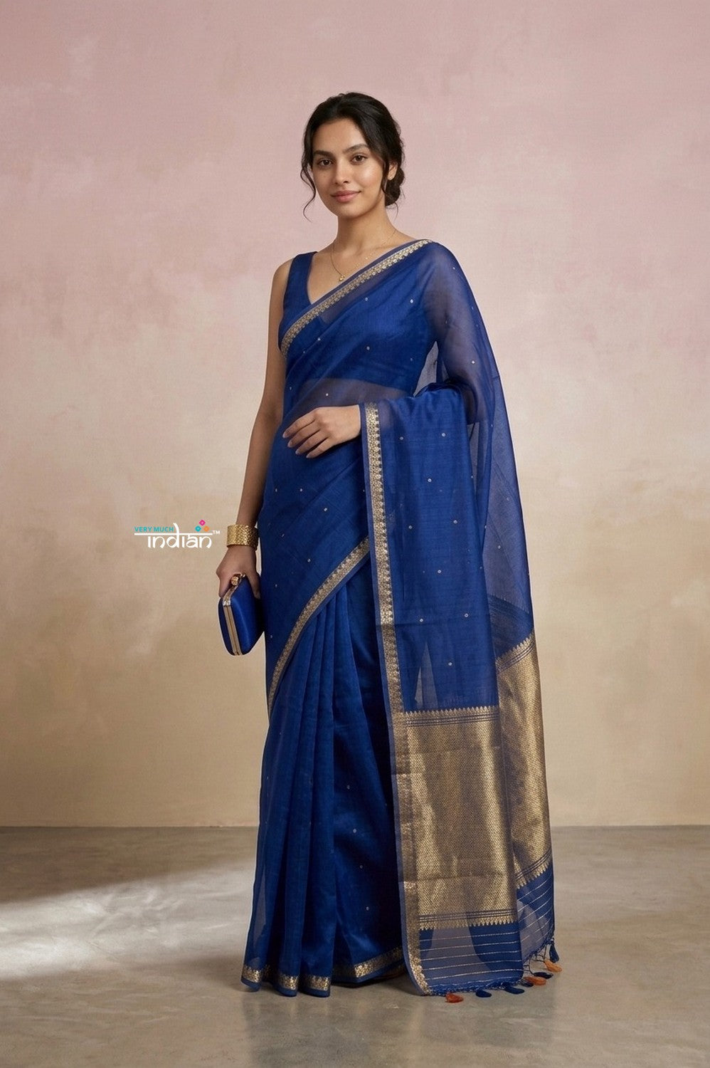 Ganga Ghat ~ Banarasi Handwoven Pure Silk Banarasi Organza Saree in Blue