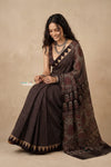 Mitti Ke Rang ~ Ajrakh Handblock Printed Cotton Saree in Black Stripe