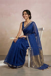 Ganga Ghat ~ Banarasi Handwoven Pure Silk Banarasi Organza Saree in Blue