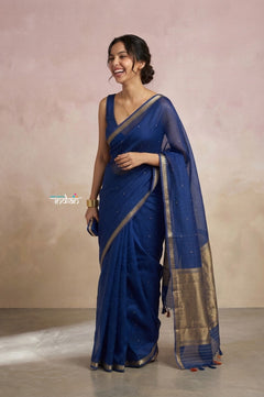 Ganga Ghat ~ Banarasi Handwoven Pure Silk Banarasi Organza Saree in Blue