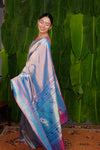 Aranya ~ Pure Silk Handloom Tissue Muniya Border Paithani with Asawali Pallu in Powder Blue