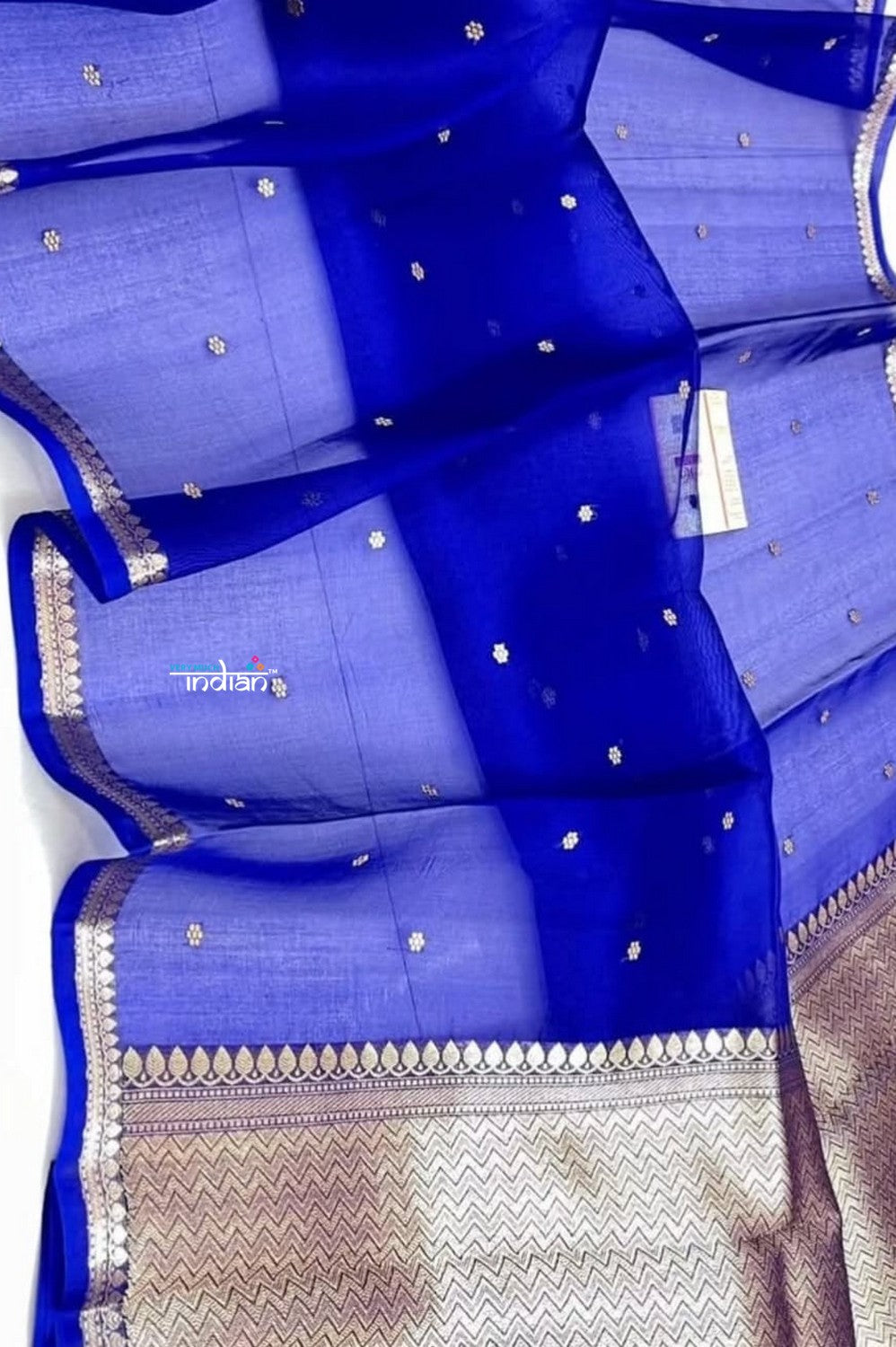 Ganga Ghat ~ Banarasi Handwoven Pure Silk Banarasi Organza Saree in Blue