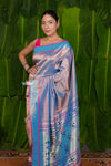 Aranya ~ Pure Silk Handloom Tissue Muniya Border Paithani with Asawali Pallu in Powder Blue