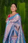Aranya ~ Pure Silk Handloom Tissue Muniya Border Paithani with Asawali Pallu in Powder Blue