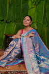 Aranya ~ Pure Silk Handloom Tissue Muniya Border Paithani with Asawali Pallu in Powder Blue