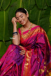 Aranya ~ Pure Silk Handloom Paithani with Lotus Peacock Pallu in Dual Tone Pink