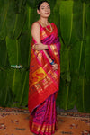 Aranya ~ Pure Silk Handloom Paithani with Lotus Peacock Pallu in Dual Tone Pink