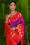 Aranya ~ Pure Silk Handloom Temple Border Paithani with Parrot Pallu in Pink