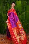 Aranya ~ Pure Silk Handloom Temple Border Paithani with Parrot Pallu in Pink