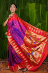Aranya ~ Pure Silk Handloom Temple Border Paithani with Parrot Pallu in Pink