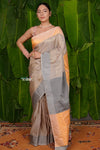 Aranya ~ Pure Silk Handloom Paithani in Peach & Dove Grey