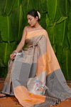 Aranya ~ Pure Silk Handloom Paithani in Peach & Dove Grey