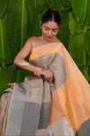 Aranya ~ Pure Silk Handloom Paithani in Peach & Dove Grey