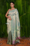 Aranya ~ Pure Silk Handloom Tissue Muniya Border Paithani with Asawali Pallu in Sea Green