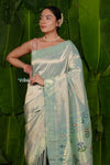 Aranya ~ Pure Silk Handloom Tissue Muniya Border Paithani with Asawali Pallu in Sea Green