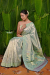 Aranya ~ Pure Silk Handloom Tissue Muniya Border Paithani with Asawali Pallu in Sea Green