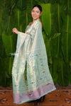 Aranya ~ Pure Silk Handloom Tissue Muniya Border Paithani with Asawali Pallu in Sea Green