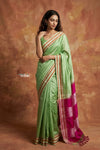 Virasat ~  Traditional Ilkal Saree in Beautiful Contrast Resham Pallu ~ Green Pink