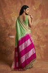 Virasat ~  Traditional Ilkal Saree in Beautiful Contrast Resham Pallu ~ Green Pink