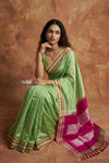 Virasat ~  Traditional Ilkal Saree in Beautiful Contrast Resham Pallu ~ Green Pink